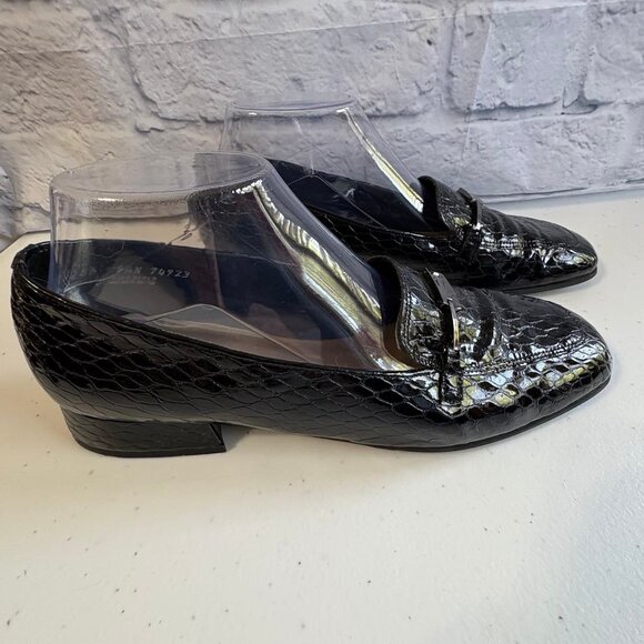 Magdesians California Black Leather Croc Embossed Loafers | Size 9.5N | USA Made - Picture 4 of 15